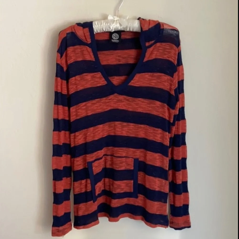 Bobeau Striped Hooded Lightweight Sweater